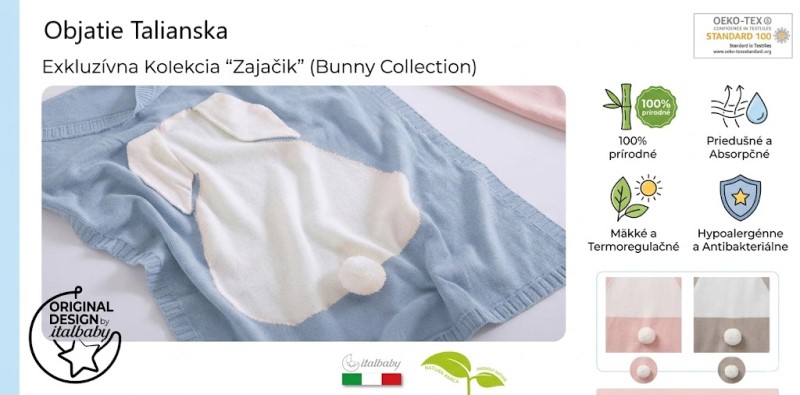 Bambusová deka Italbaby Bunny s 3D aplikáciou